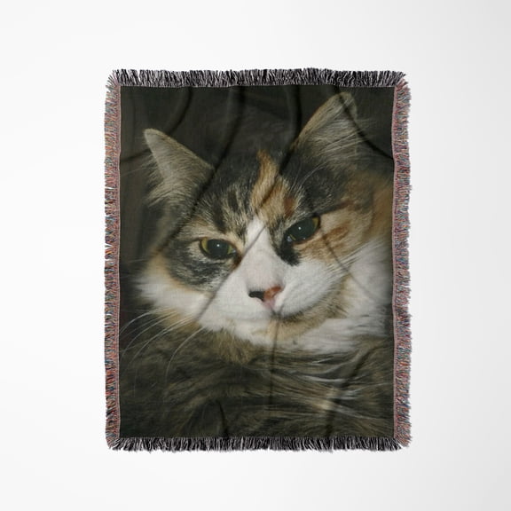 Calico Cat Closeup, Woven Blanket
