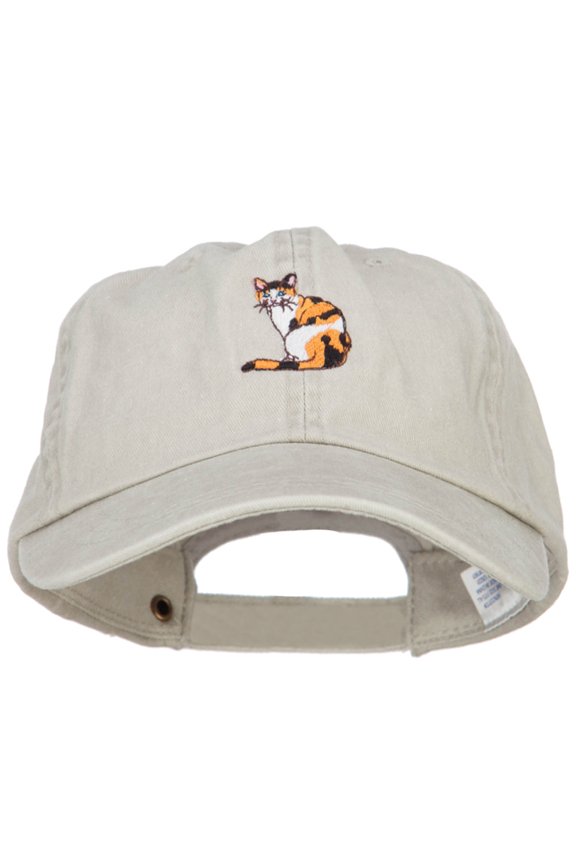 Calico Cat Embroidered Washed Cotton Twill Cap - Stone OSFM