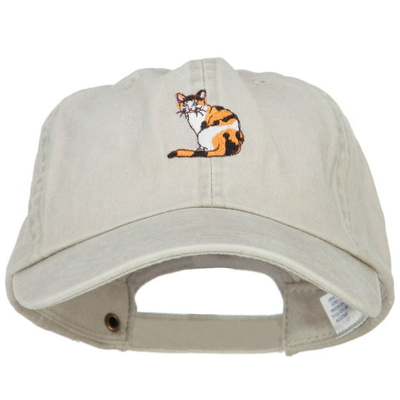 Calico Cat Embroidered Washed Cotton Twill Cap - Stone OSFM