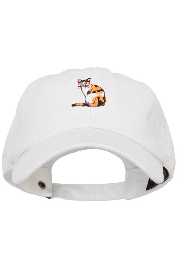 Calico Cat Embroidered Washed Cotton Twill Cap - White OSFM