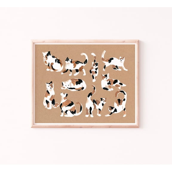 Calico Cat Illustration Summer Inspired Print Poster, Unframed Poster Size 12x18 F03.1.21l331