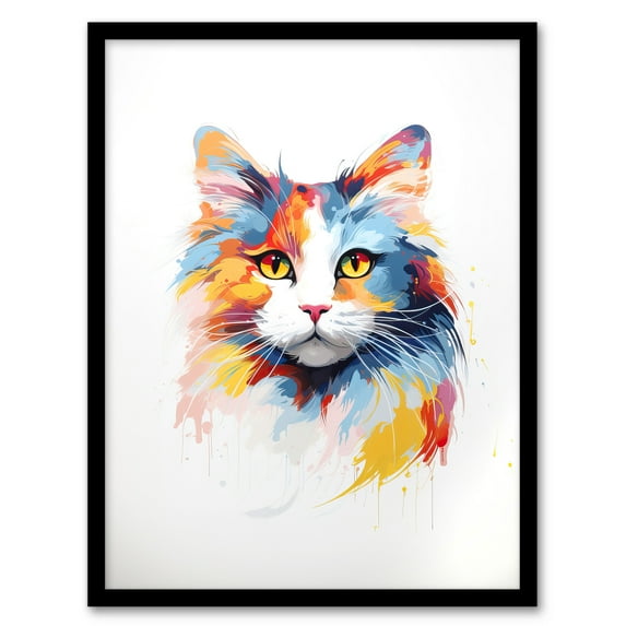 Calico Cat Lover Gift Pet Portrait Orange Blue Artwork Painting Artwork Framed Wall Art Print A4