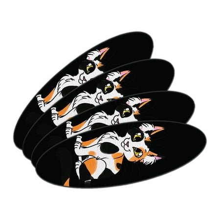 Calico Cat On Black Double-Sided Oval Nail File Emery Board Set 4 Pack