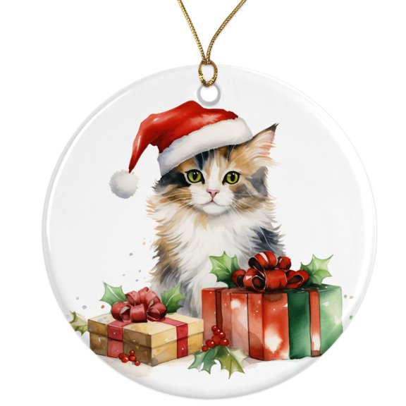 Calico Cat Ornament - Cat Ornament For Cat Mom Cat Dad Over 20 Breeds - Xmas Tree Decoration - Fun Christmas Ornament - 3" Round Ceramic Ornament - Printed in USA AAC260