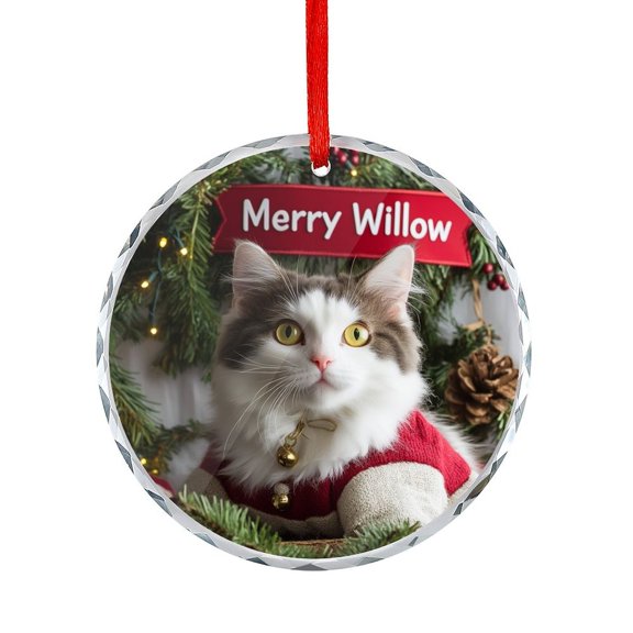 Calico Cat Ornament Cute Animal Cat Crystal Glass Christmas Decor with Holiday Design Hanging Ornaments Xmas Tree Decor for Family Friends Lovers