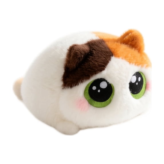 Calico Cat Plush with Super Soft Squeeze and Big Round Eyes, White Brown and Orange, for Kids and Adults, Stuffed Animal Toy