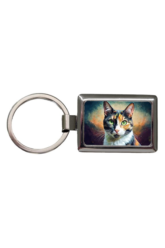 Calico Cat Pop Art Metal Rectangle Keychain
