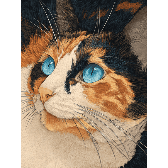 Calico Cat Portrait Canvas Print Wall Art for Living Room Bedroom Office Cafe Study Decor