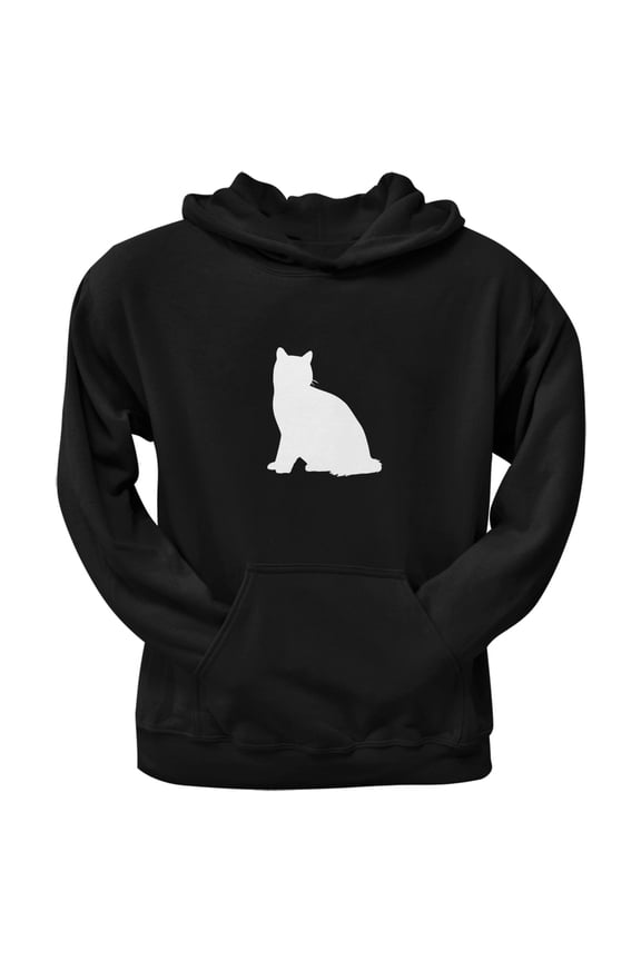 Calico Cat Silhouette Black Adult Pullover Hoodie