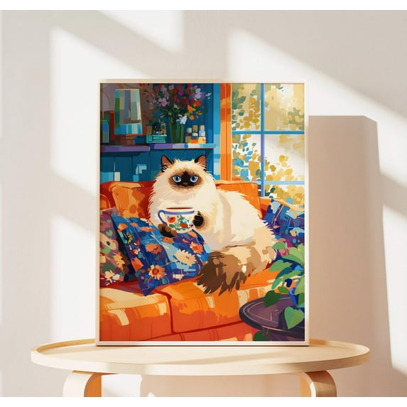 Calico Cat Sleeping Art Print, Cherry Blossom Decor, Japanese Spring ...