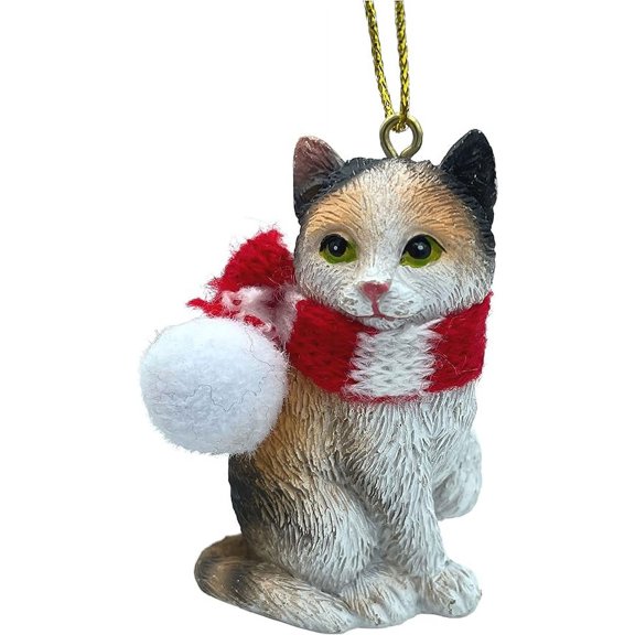 Calico Cat Tabby Kitty Christmas Tree Ornament with Candy Cane Scarf