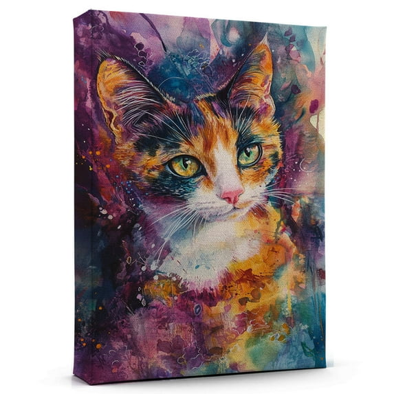 Calico Cat Tortoiseshell Canvas Wall Art Animal Decor, Calico Cat Tortoiseshell Canvas Prints Wild Animal Artwork for Living Room Bedroom Office 190HD134