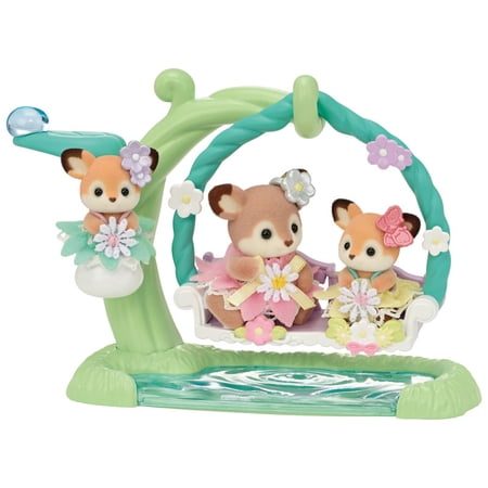 Calico Critters Deer Babies Floral Swing Set, Set of 3 Collectible Doll Figures with Swing Accessory
