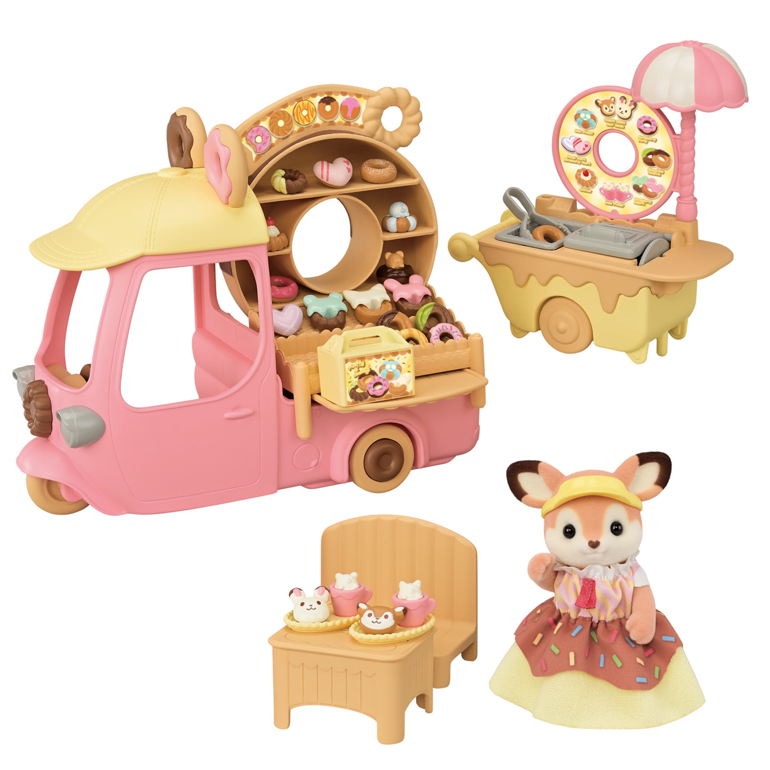 Calico Critters Dip Dip Donuts Wagon, Dollhouse Playset with Figure, Vehicle and Accessories
