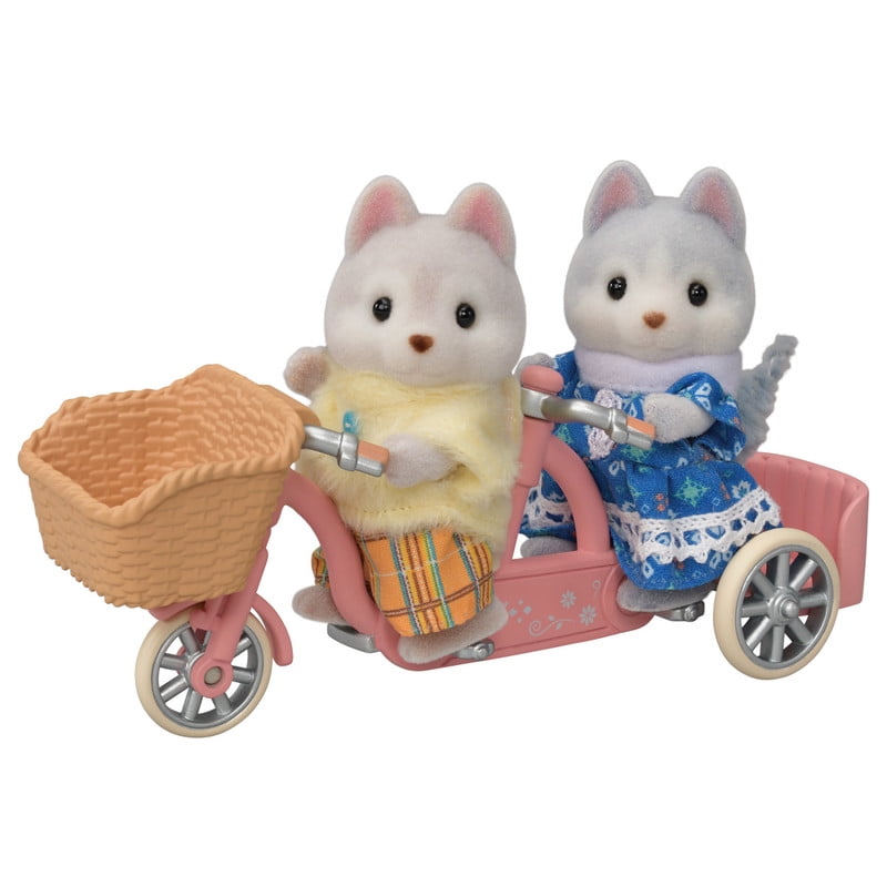 Calico Critters Husky Brother & Sister's Tandem Cycling Set, Dollhouse Playset with Figures and Accessories