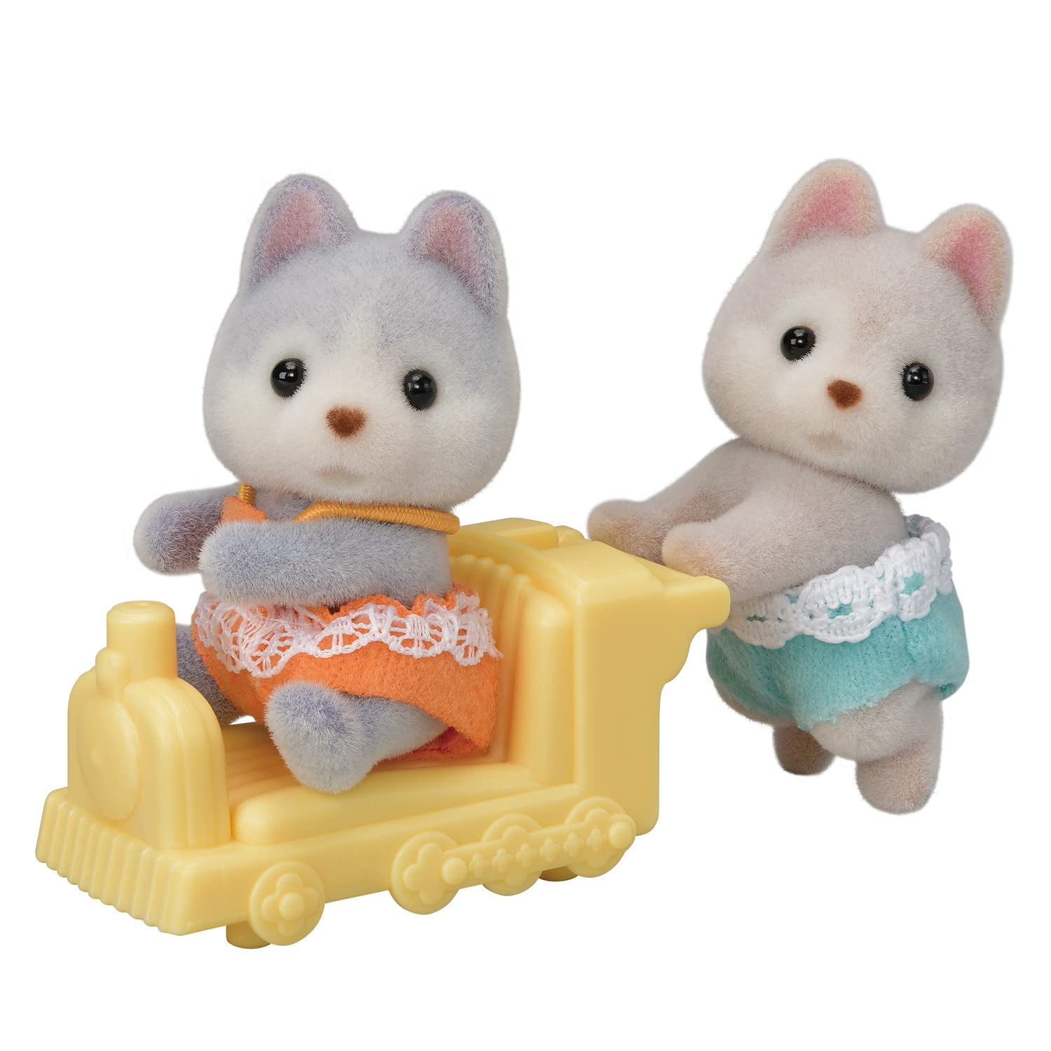 Calico Critters Husky Twins, Set of 2 Collectible Doll Figures with Vehicle Accessory C33