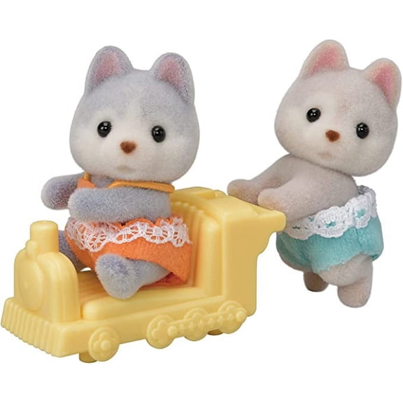 Calico Critters Husky Twins, Set of 2 Collectible Doll Figures with Vehicle Accessory
