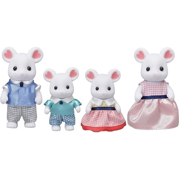 Calico Critters, Marshmallow Mouse Family, Dolls, Dollhouse Figures, Collectible Toys, 3 inches