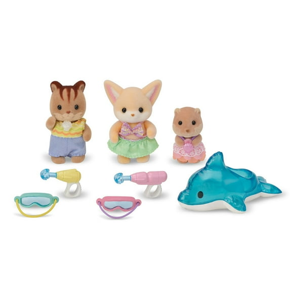 Calico Critters Nursery Friends Pool Fun Trio, Set of 3 Collectible Doll Figures with Accessories