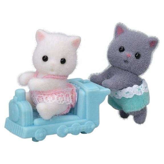 Calico Critters Persian Cat Twins, Set of 2 Collectible Doll Figures with Pushcart Accessory