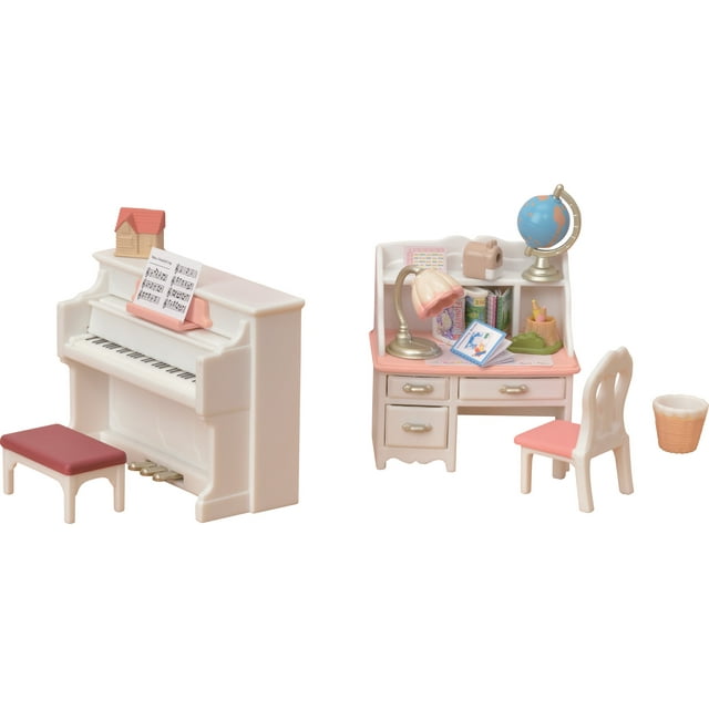 Calico Critters Piano and Desk Set and Accessories Dollhouse Furniture, 20 Pieces Included