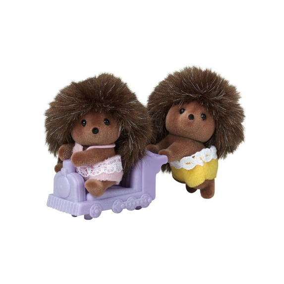 Calico Critters Pickleweeds Hedgehog Twins, Set of 2 Collectible Doll Figures with Pushcart Accessory