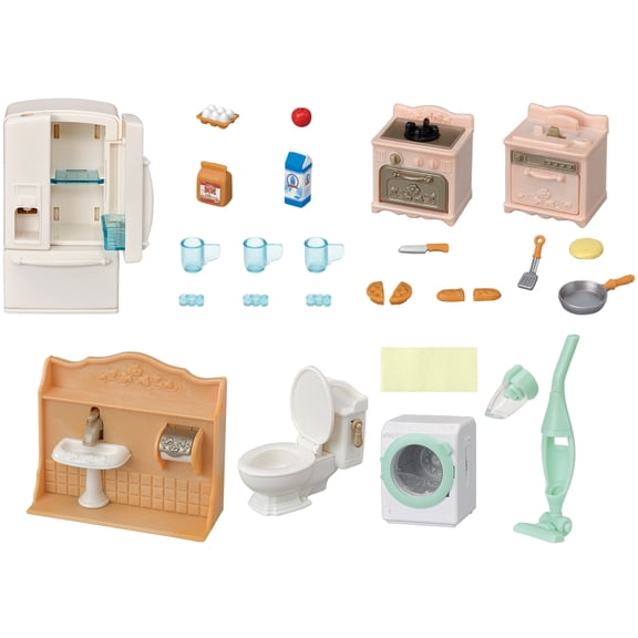 Calico Critters Playful Starter Furniture Set, Dollhouse Furniture Set with Working Appliances