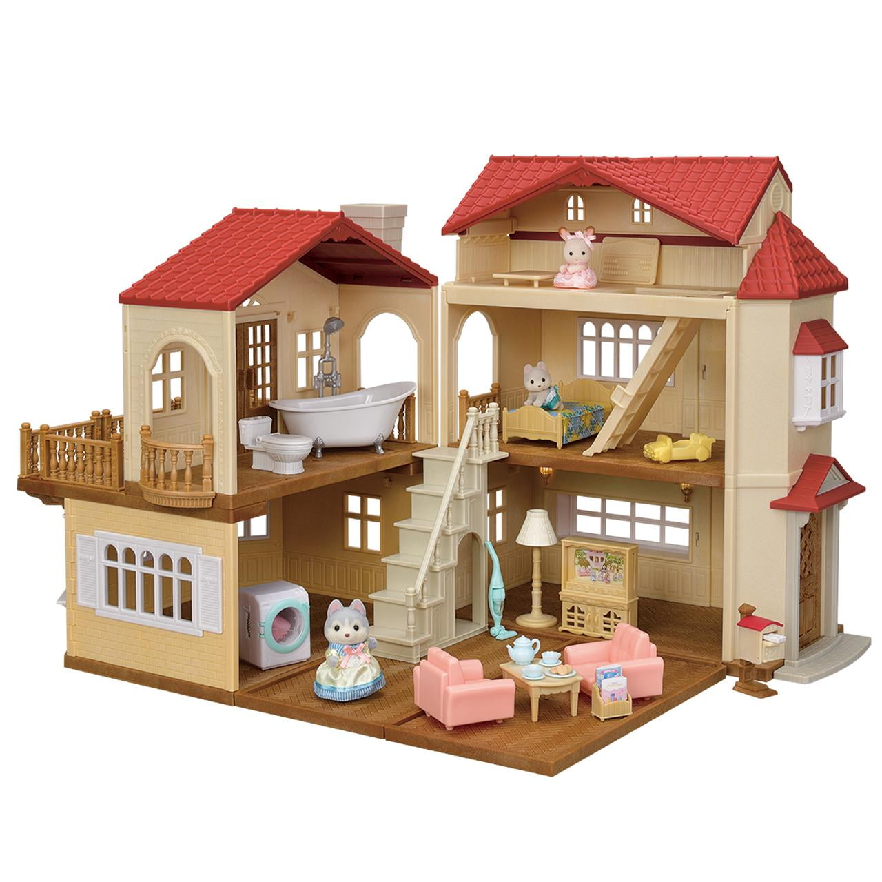 Calico Critters Red Roof Country Home Gift Set, Dollhouse Playset with Figures, Furniture and Accessories