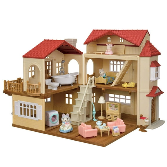 Calico Critters Red Roof Country Home Gift Set, Dollhouse Playset with Figures, Furniture and Accessories