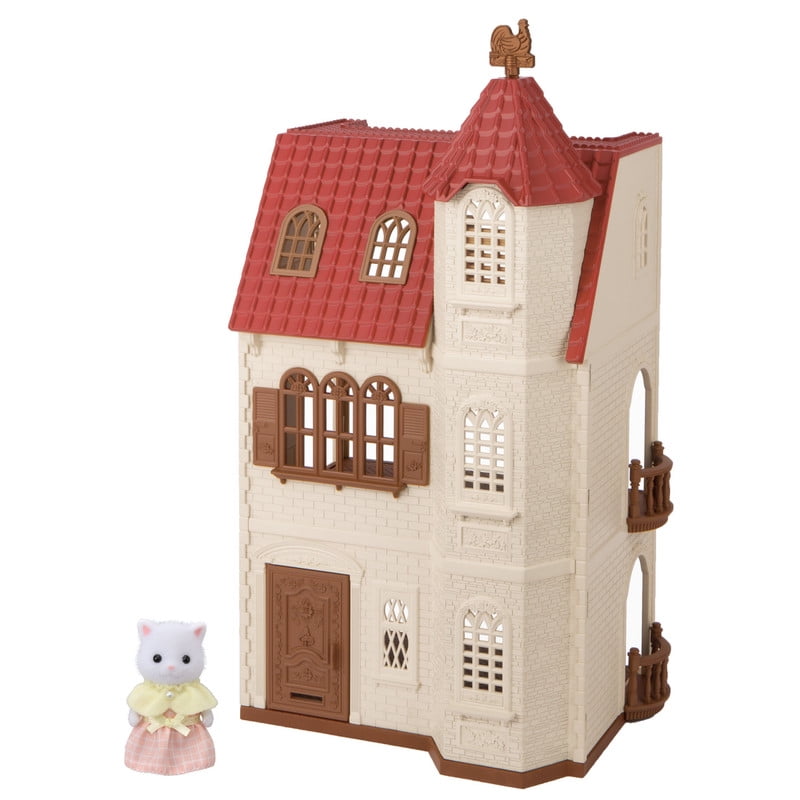 Calico Critters Red Roof Tower Home, 3 Story Dollhouse Playset with Figure, Furniture and Accessories.