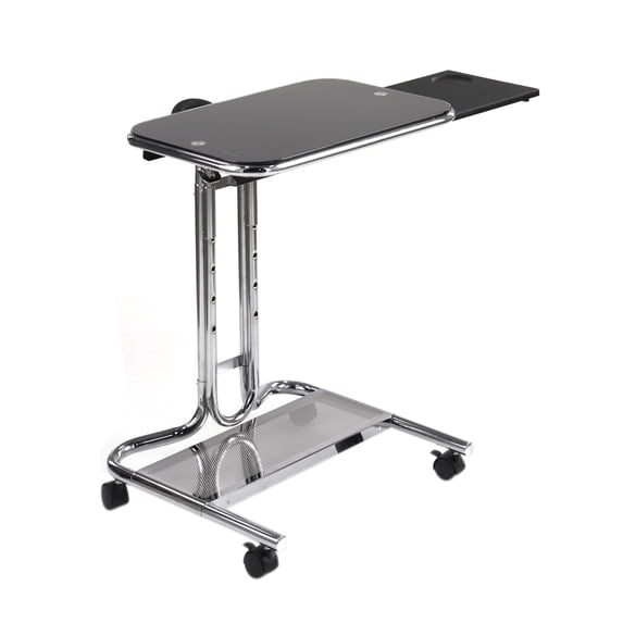 Calico Designs Adjustable Height Laptop Cart with side Tray in Chrome / Black Glass