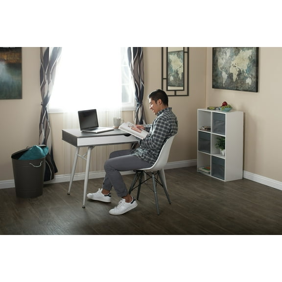 Calico Designs Alcove Modern Pocket / Writing Desk with Large Split Drawer in White / Cement