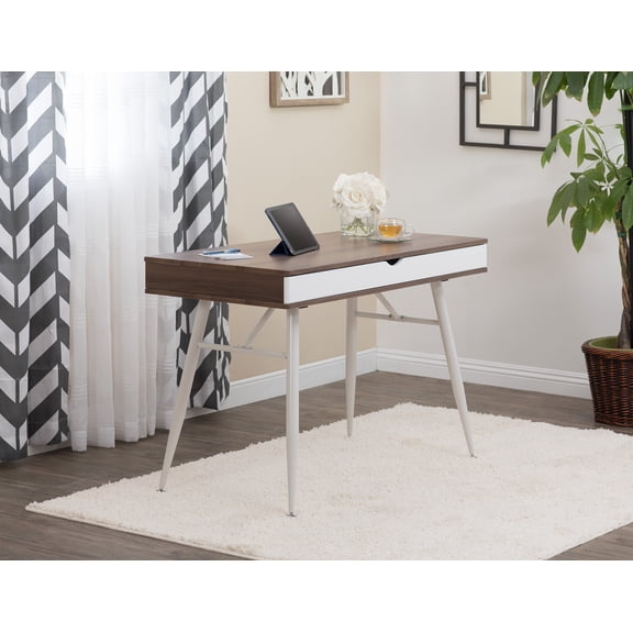 Calico Designs Alcove Modern Pocket / Writing Desk with Large Split Drawer in White / Chestnut
