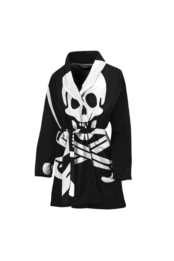 Calico Jack Pirate Flag Women Bathrobe One Size Univeral Fits, Pirate Fashion Lightweight Plush Fleece Long Robe For Women