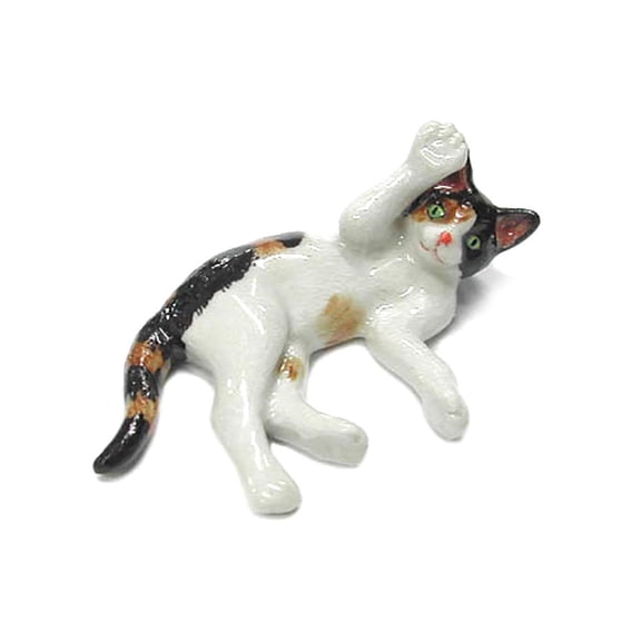 Calico Kitten Playing - miniature porcelain figurine
