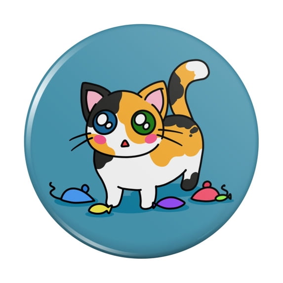 Calico Kitten with Cat Toys Kitchen Refrigerator Locker Button Magnet