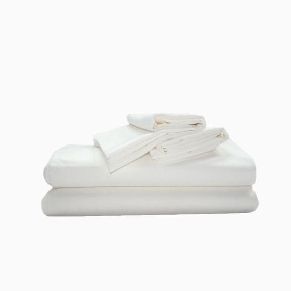 Calico Linens 400TC Sateen Solid Cotton Twin Sheet Set, includes 1 fitted sheet , 1 flat sheet and 2 pillowcases, White Solid