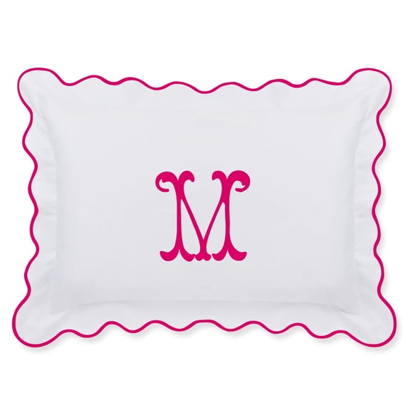 Calico Linens White 100% Sateen Pillow Sham Applique Monogram (M) in Hot Pink - US Standard Size 20" x 26"(2 Pcs) - 400 threadcount
