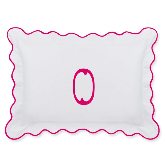 Calico Linens White 100% Sateen Pillow Sham Applique Monogram (O) in Hot Pink - US Standard Size 20" x 26"(2 Pcs) - 400 threadcount