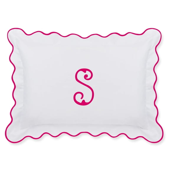 Calico Linens White 100% Sateen Pillow Sham Applique Monogram (S) in Hot Pink - US Standard Size 20" x 26"(2 Pcs) - 400 threadcount