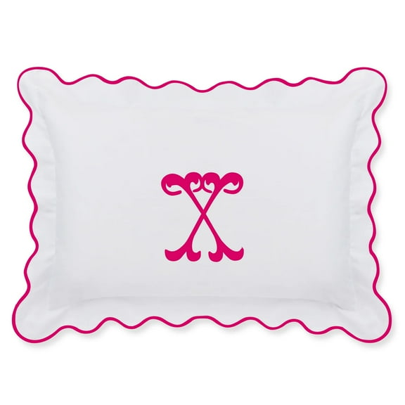 Calico Linens White 100% Sateen Pillow Sham Applique Monogram (X) in Hot Pink - US Standard Size 20" x 26"(2 Pcs) - 400 threadcount