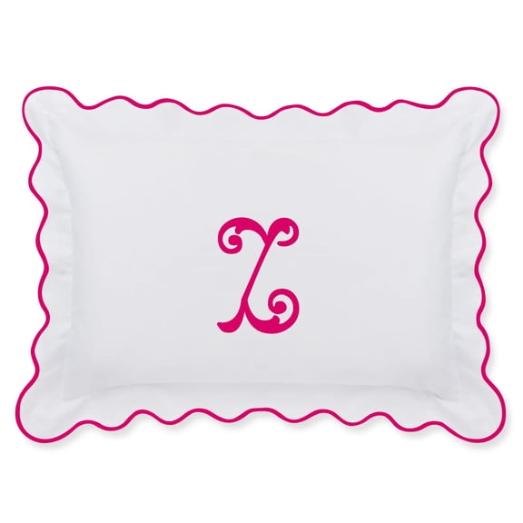 Calico Linens White 100% Sateen Pillow Sham Applique Monogram (Z) in Hot Pink - US Standard Size 20" x 26"(2 Pcs) - 400 threadcount