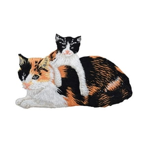 Calico, Mother Cat and Kitten, Pets, Animals, Embroidered, Iron on Patch