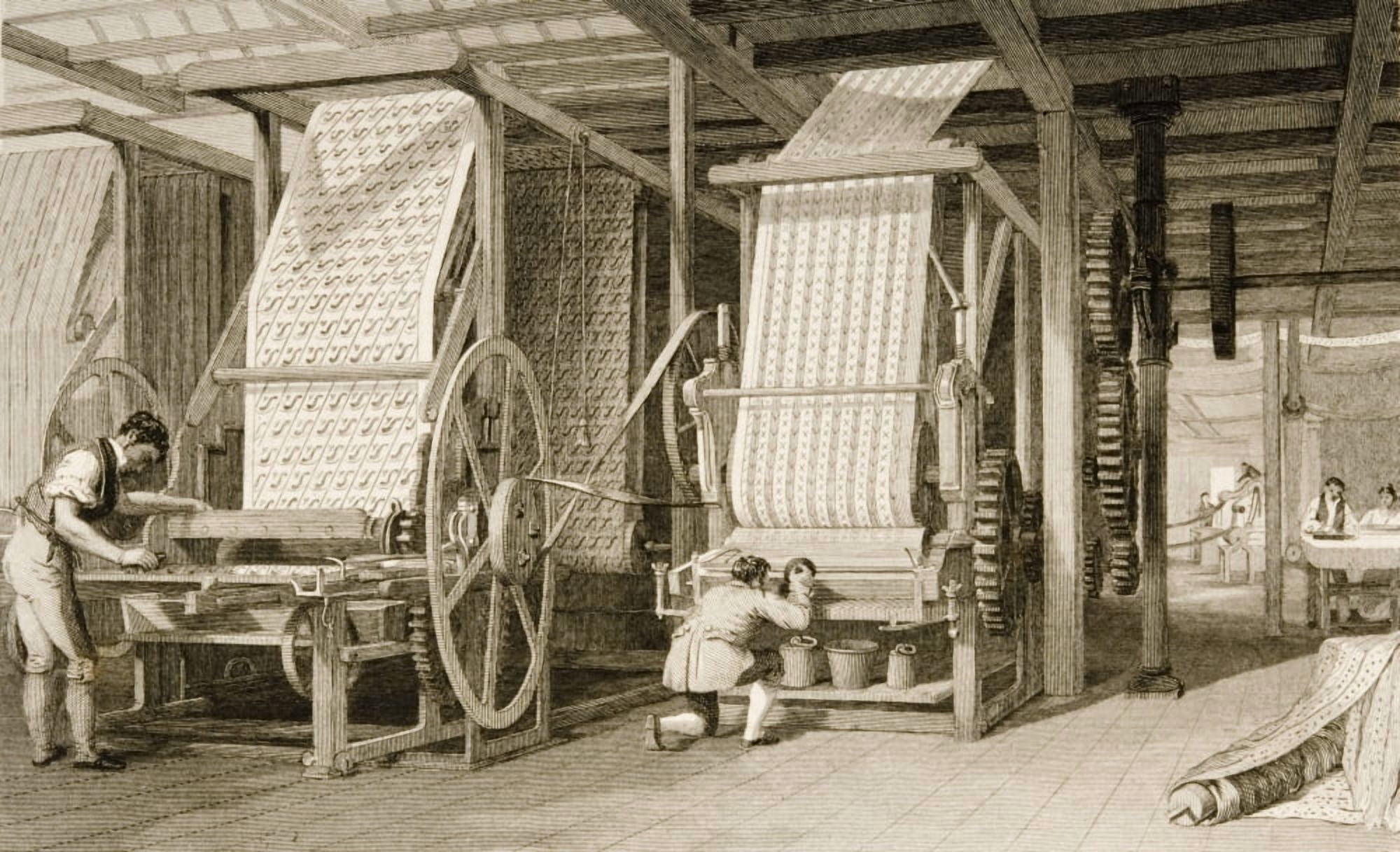 Calico Printing In Cotton Mill In 1830S Drawn By T Allom Engraved By J Carter Canvas Art - Ken Welsh Design Pics (18 x 11)