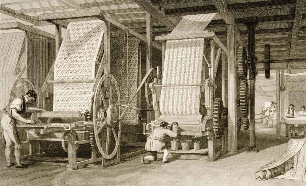 Calico Printing In Cotton Mill In 1830S Drawn By T Allom Engraved By J Carter Canvas Art - Ken Welsh  Design Pics (36 x 22)