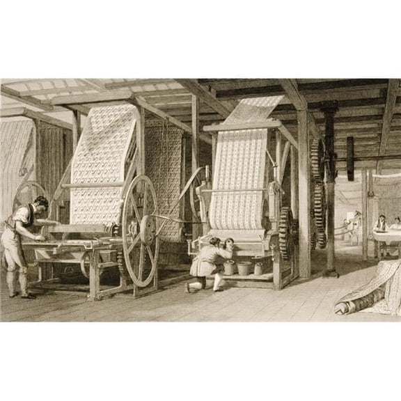 Calico Printing in Cotton Mill in 1830S. Drawn by T. Allom. Engraved by J. Carter Poster Print - Large - 36 x 22