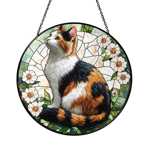Calico Stained Glass Suncatcher Sweet Cat Window Hanging Cheerful ...