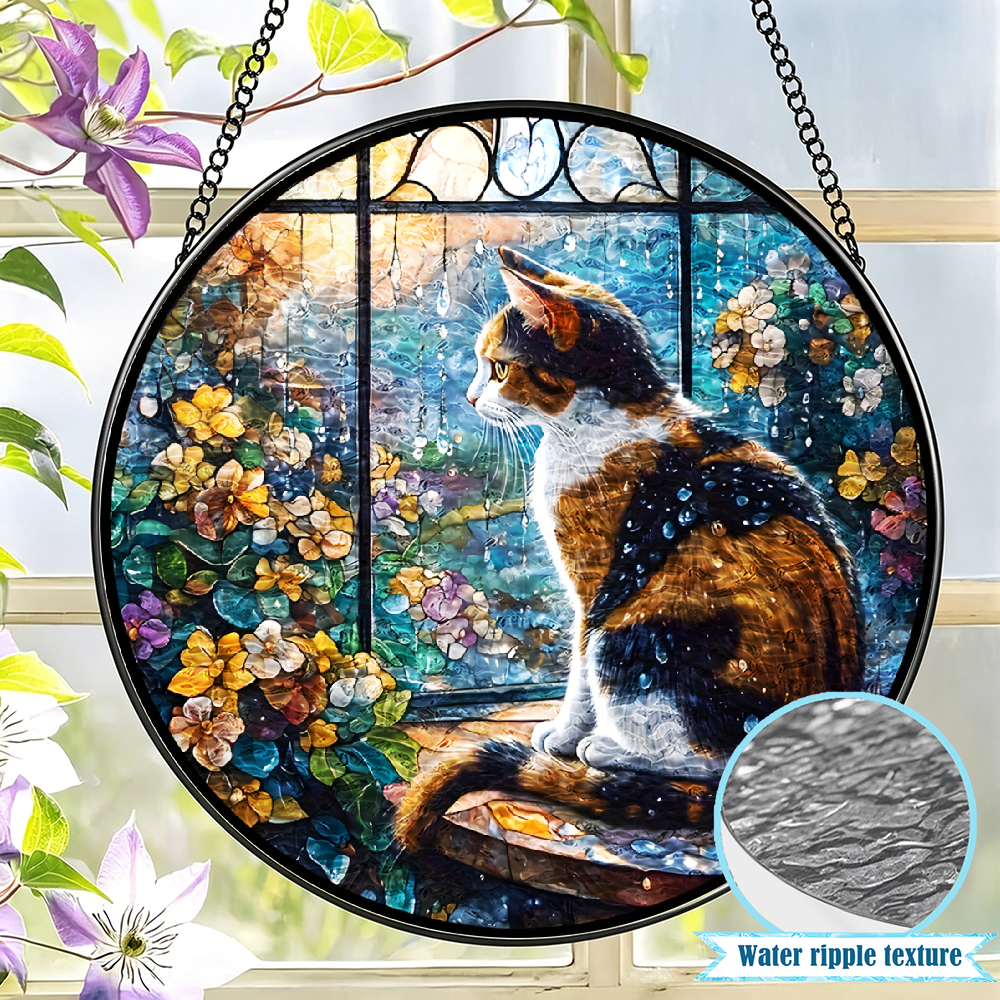 Calico cat flowers raindrops Stained Glass Design. Best Graduation ...