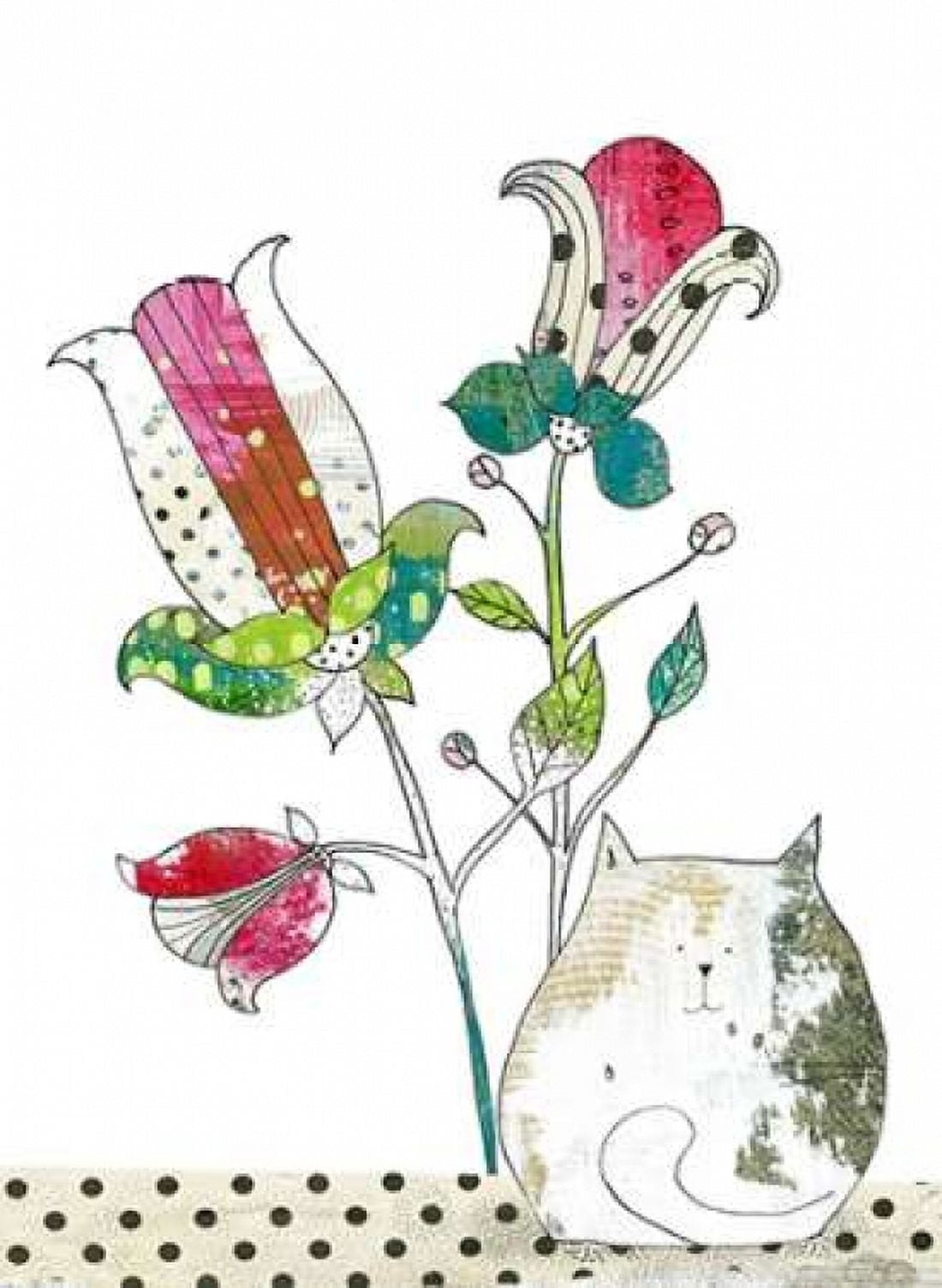 Calico in the Flowers Canvas Art - Sarah Ogren (18 x 24)