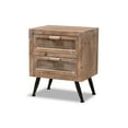 thumbnail image 1 of Calida Mid-Century Modern Whitewashed Natural Brown Finished Wood and Rattan 2-Drawer Nightstand, 1 of 5